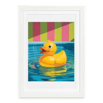 Colorful rubber duck in the pool - Framed poster (27 × 37 cm) - white - Front