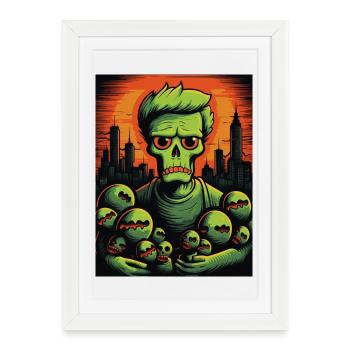 Neon Zombie mit Skelett Kugeln - Gerahmtes Poster (27 × 37 cm) - Weiß - Vorne