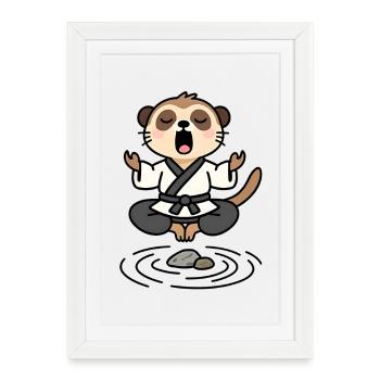 Suricate en kimono Zen Méditatif - Affiche encadrée (27 × 37 cm) - blanc - Devant