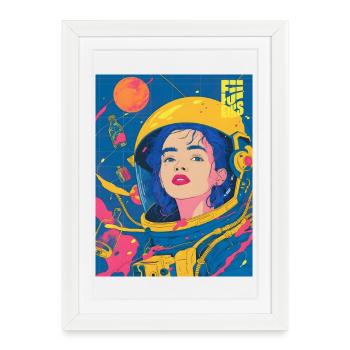 Astronaute féminine dans un style pop art néon - Affiche encadrée (27 × 37 cm) - blanc - Devant