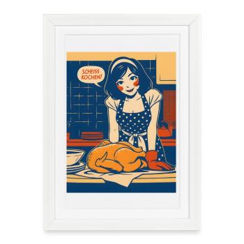 Pop Art Kitchen Chaos with Saying - Framed poster (27 × 37 cm) - white - Front