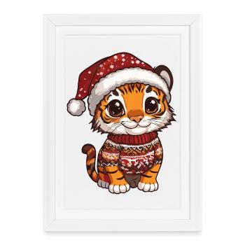 Noël Tiger Christmas - Affiche encadrée (27 × 37 cm) - blanc - Devant