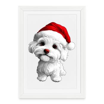 Noël chiot - Affiche encadrée (27 × 37 cm) - blanc - Devant