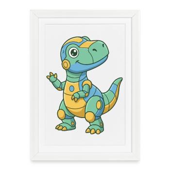 Robo-Dino Coloré - Affiche encadrée (27 × 37 cm) - blanc - Devant