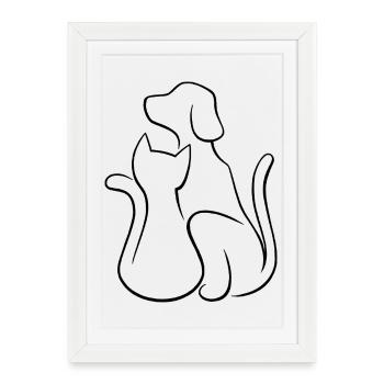 L’amour des animaux par les chiens et les chats - Affiche encadrée (27 × 37 cm) - blanc - Devant