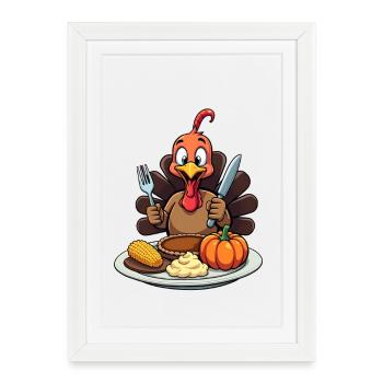 Thanksgiving Drôle Dinde de Thanksgiving - Affiche encadrée (27 × 37 cm) - blanc - Devant