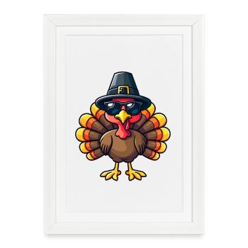 Thanksgiving Drôle Dinde de Thanksgiving - Affiche encadrée (27 × 37 cm) - blanc - Devant