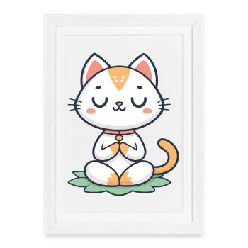 Chat zen Méditatif - Affiche encadrée (27 × 37 cm) - blanc - Devant
