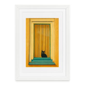 Cat in Turquoise Window Frame - Framed poster (27 × 37 cm) - white - Front