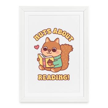 Cute Squirrel With Book Nuts About Reading Pun - Framed poster (27 × 37 cm) - white - Front