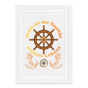 Jésus est le capitaine de ma vie - Christian - Affiche encadrée (27 × 37 cm) - blanc - Devant