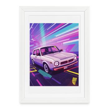Synthwave Auto dans un style rétro - Affiche encadrée (27 × 37 cm) - blanc - Devant