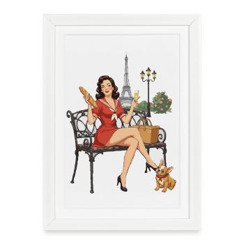 Paris Pin-up on Bench - Framed poster (27 × 37 cm) - white - Front
