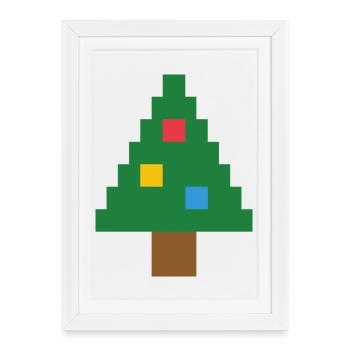 Pixel Fir – Look pull de Noël moche - Affiche encadrée (27 × 37 cm) - blanc - Devant
