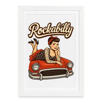 Cadeau de tatouage pour voitures vintage rockabilly - Affiche encadrée (27 × 37 cm) - blanc - Devant