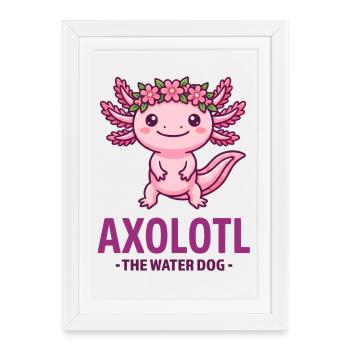 AXOLOTL LE CHIEN D’EAU Couronne de fleurs roses mignonne - Affiche encadrée (27 × 37 cm) - blanc - Devant