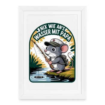 Souris sur l’eau avec papa - Affiche encadrée (27 × 37 cm) - blanc - Devant