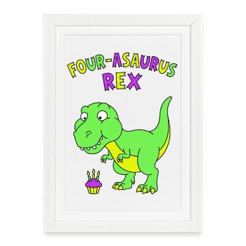 4e anniversaire du Quatre-Asaurus Rex - Affiche encadrée (27 × 37 cm) - blanc - Devant