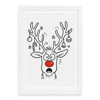 Noël Rudolph - Père Noël renne orignal - Affiche encadrée (27 × 37 cm) - blanc - Devant