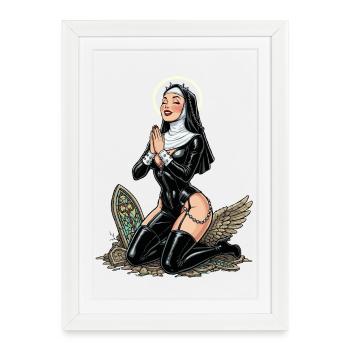 Sainte nonne à genoux - Affiche encadrée (27 × 37 cm) - blanc - Devant