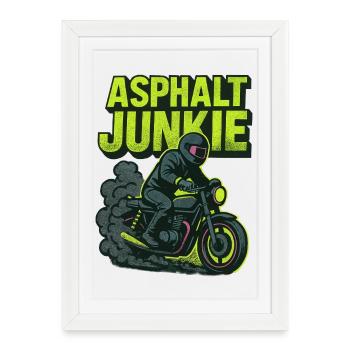 asphalt junkie - moto - Affiche encadrée (27 × 37 cm) - blanc - Devant