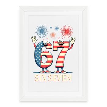 US Flag 67 Memes Six Seven - Affiche encadrée (27 × 37 cm) - blanc - Devant