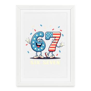 US Flag 67 Memes Six Seven - Affiche encadrée (27 × 37 cm) - blanc - Devant