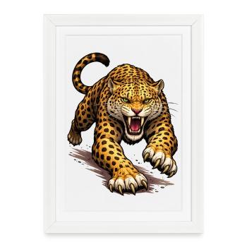 Bande dessinée Léopard Animal - Affiche encadrée (27 × 37 cm) - blanc - Devant