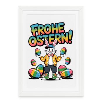 Joyeux Couleurs de Lapins de Pâques - Affiche encadrée (27 × 37 cm) - blanc - Devant