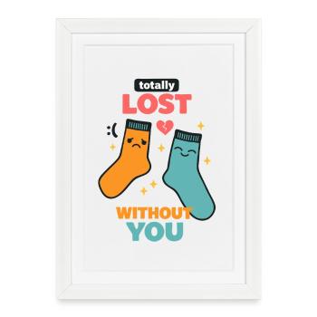 Perdu sans toi Chaussettes Déclaration de gribouillis Amour - Affiche encadrée (27 × 37 cm) - blanc - Devant