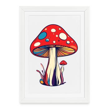 Champignons psychédéliques à motif de mouches colorées - Affiche encadrée (27 × 37 cm) - blanc - Devant