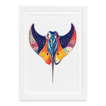 Motif de créatures marines illustrant une raie manta colorée - Affiche encadrée (27 × 37 cm) - blanc - Devant