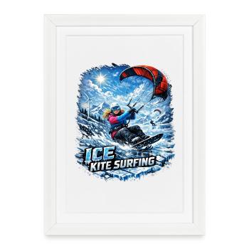 FILLE SKIFEUR DE KITE-SURF D’HIVER - Affiche encadrée (27 × 37 cm) - blanc - Devant