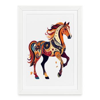 Ornamental Horse Colorful Pattern Abstract Horses Artwork - Framed poster (27 × 37 cm) - white - Front