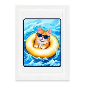Chat dans un anneau jaune - Affiche encadrée (27 × 37 cm) - blanc - Devant