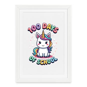 100e jour d’école 100 jour d’école des enfants - Affiche encadrée (27 × 37 cm) - blanc - Devant