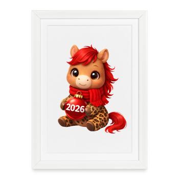 Ornement de Noël Kawaii Horse 2026 - Affiche encadrée (27 × 37 cm) - blanc - Devant