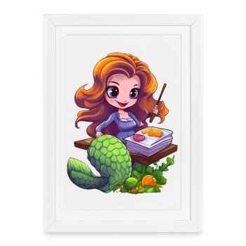 Artiste sirène à la planche à dessin - Affiche encadrée (27 × 37 cm) - blanc - Devant