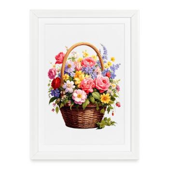 Panier en osier avec des fleurs printanières - Affiche encadrée (27 × 37 cm) - blanc - Devant