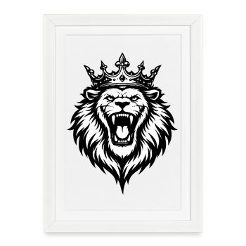 Roaring Lion with Crown - Framed poster (27 × 37 cm) - white - Front
