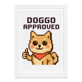 Doggo approuvé – Pixel Shiba avec bandana - Affiche encadrée (27 × 37 cm) - blanc - Devant
