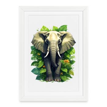 Un éléphant dans la jungle - Affiche encadrée (27 × 37 cm) - blanc - Devant