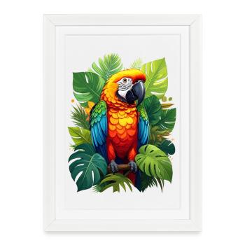 Perroquet dans la jungle - Affiche encadrée (27 × 37 cm) - blanc - Devant