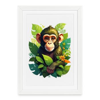 Un singe dans la jungle - Affiche encadrée (27 × 37 cm) - blanc - Devant