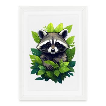 Un raton laveur dans la forêt - Affiche encadrée (27 × 37 cm) - blanc - Devant