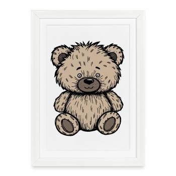 Petit ours en peluche beige et ébouriffé - Affiche encadrée (27 × 37 cm) - blanc - Devant