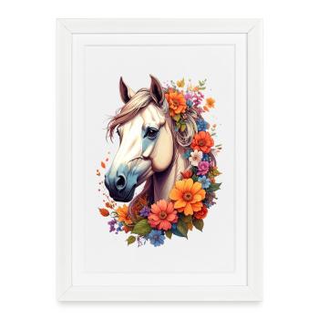 Horse framed by flowers - Framed poster (27 × 37 cm) - white - Front