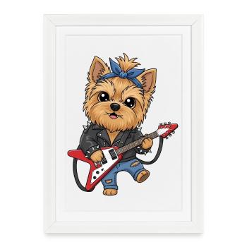 Yorkie punk à la guitare - Affiche encadrée (27 × 37 cm) - blanc - Devant
