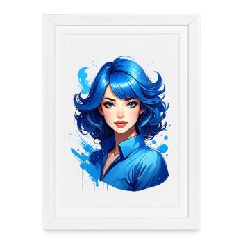 Jeune femme aux cheveux bleus - Affiche encadrée (27 × 37 cm) - blanc - Devant