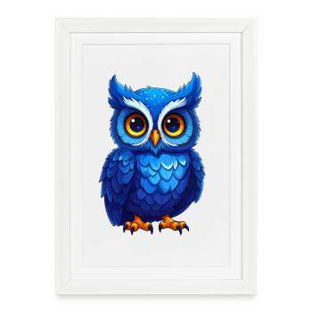 Chouette bleue mignonne - Affiche encadrée (27 × 37 cm) - blanc - Devant